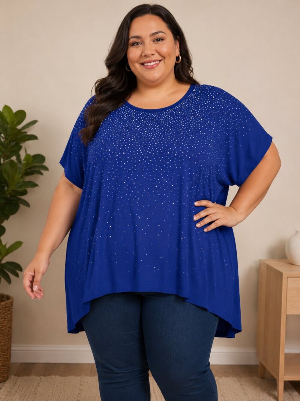 CLEARANCE FINAL - NWT Design History Blue Rhinestone Top Size 3X Sparkle Blouse